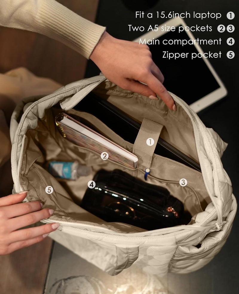 Uselike Tote Bag for Women, Lightweight Puffer Tote Work Bags with Compartments for Travel, Quilted Shoulder Bag with Zipper - Image 3